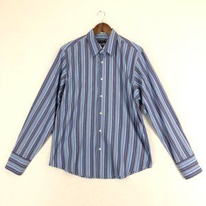 Kenneth Cole New York Men's Size XL Blue Striped Long Sleeve Dress Shirt Italy